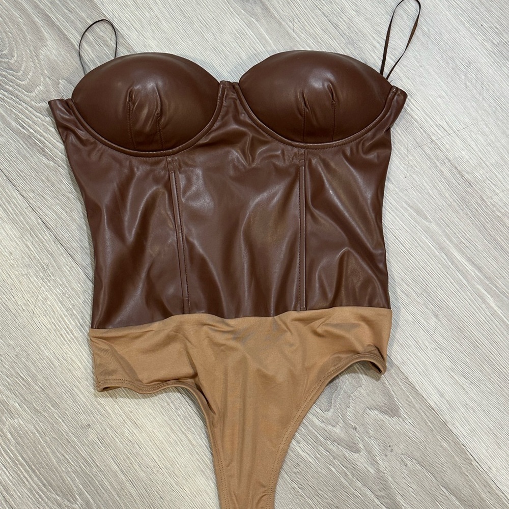JLUXLABEL Brown and Tan Bodysuit